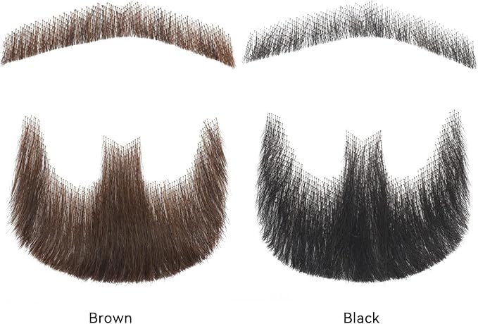 Fake Beard Realistic Mustache Full Hand Tied Fake Goatee Facial Hair with Invisible Lace,Fake Beards for Cosplay, Halloween Costumes, Theatrical and Movie Makeup. (2-Black)